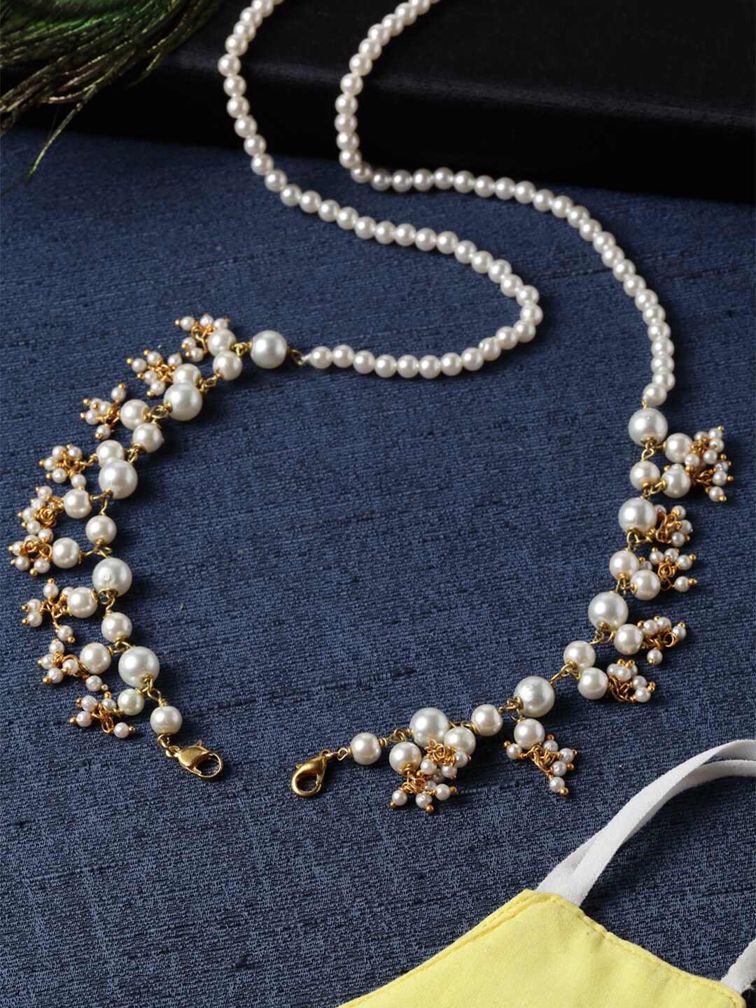 

DUGRISTYLE Pearls Studded Mask Chains, White