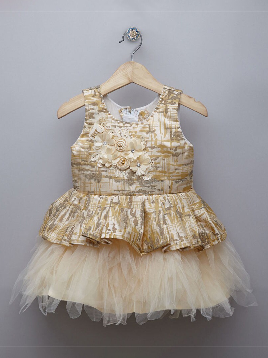 

The Magic Wand Girls Floral Embellished Dress, Gold