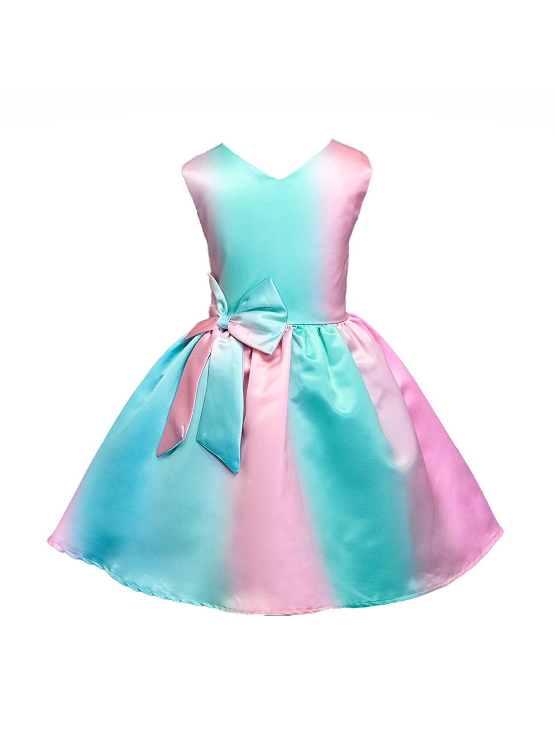 

The Magic Wand Colourblocked Flared Dress with Bow Detail, Pink