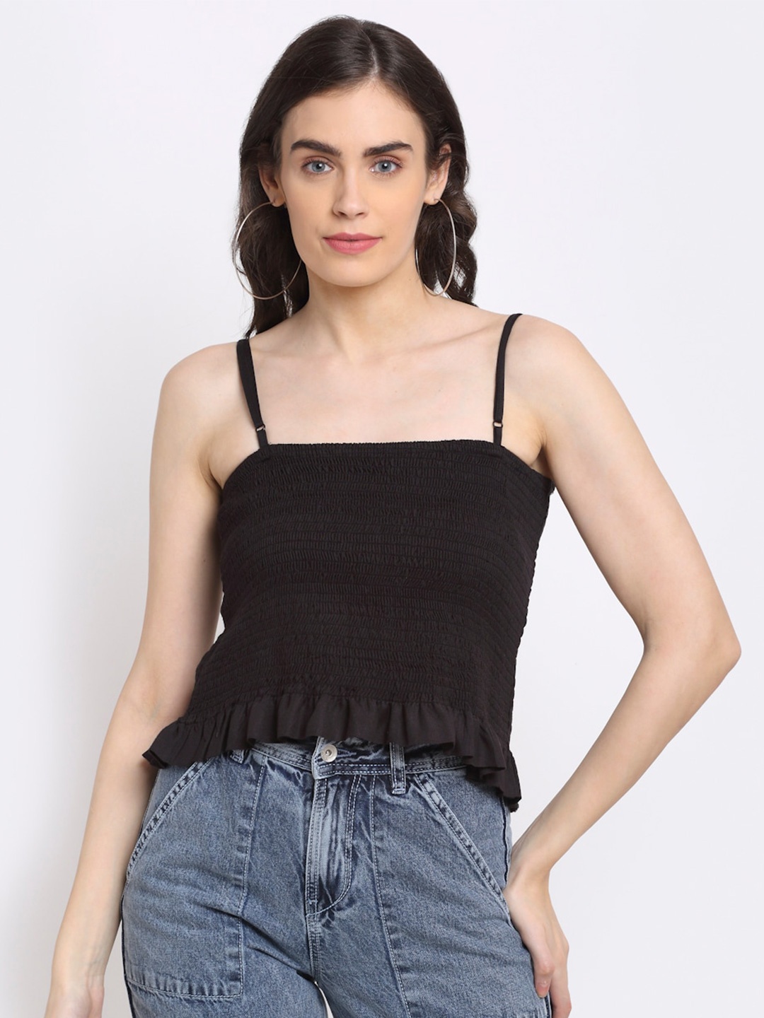 

NEUDIS Smocked Crop Top, Black