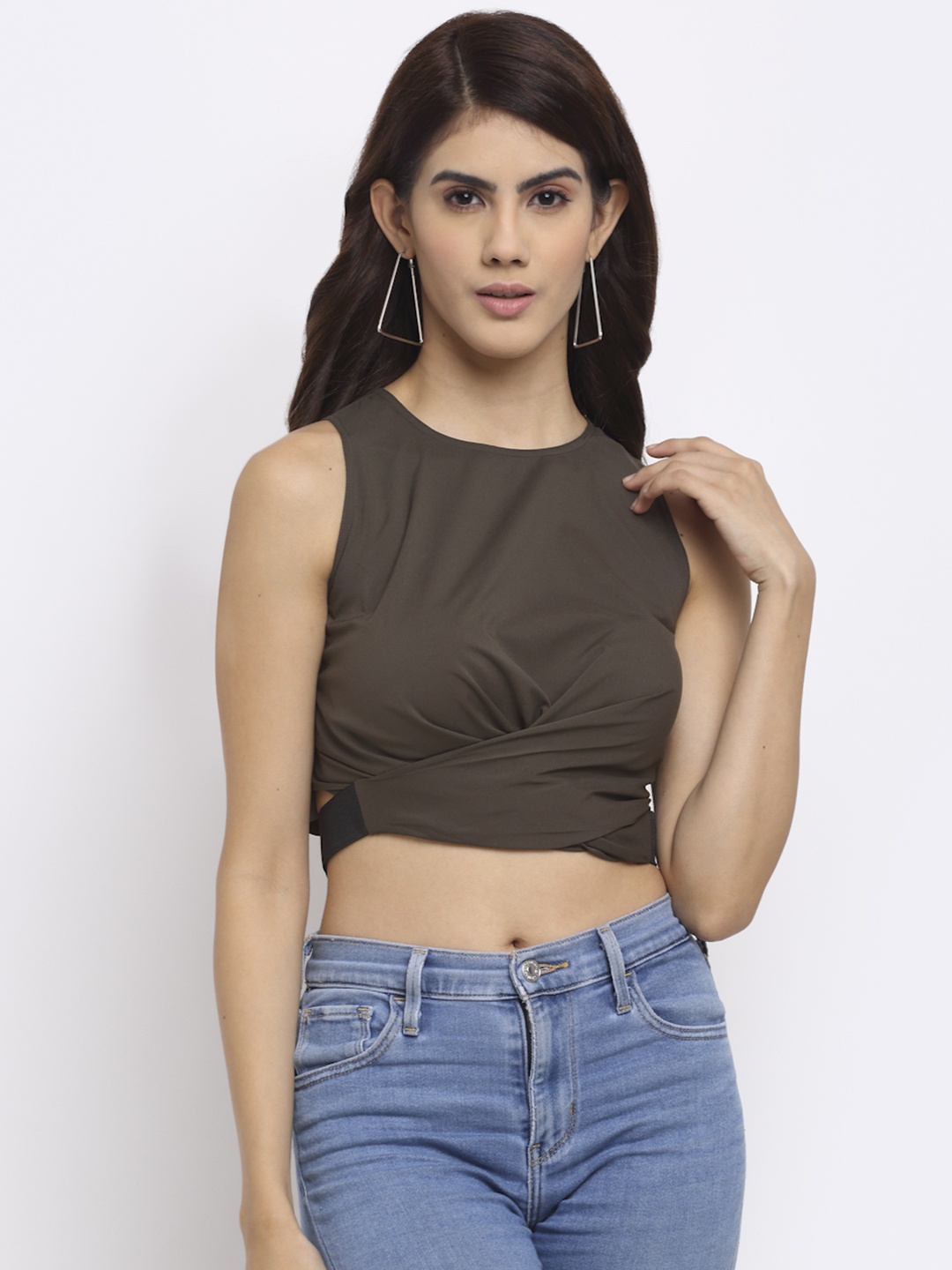 

NEUDIS Crepe Crop Top, Olive