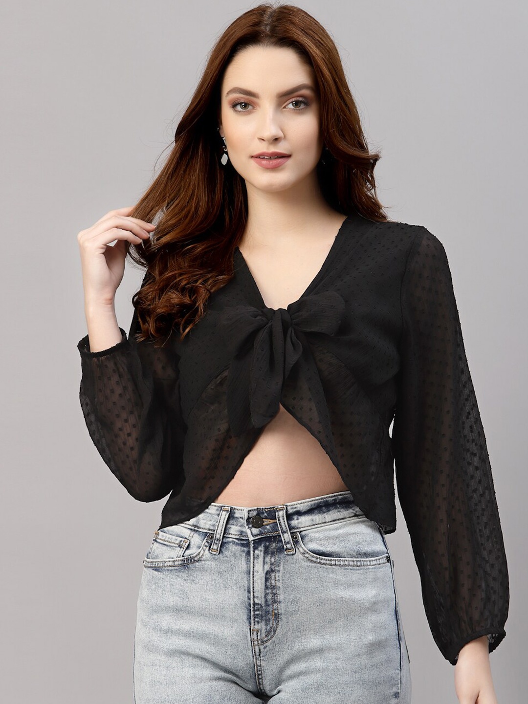 

NEUDIS Chiffon Cinched Waist Crop Top, Black