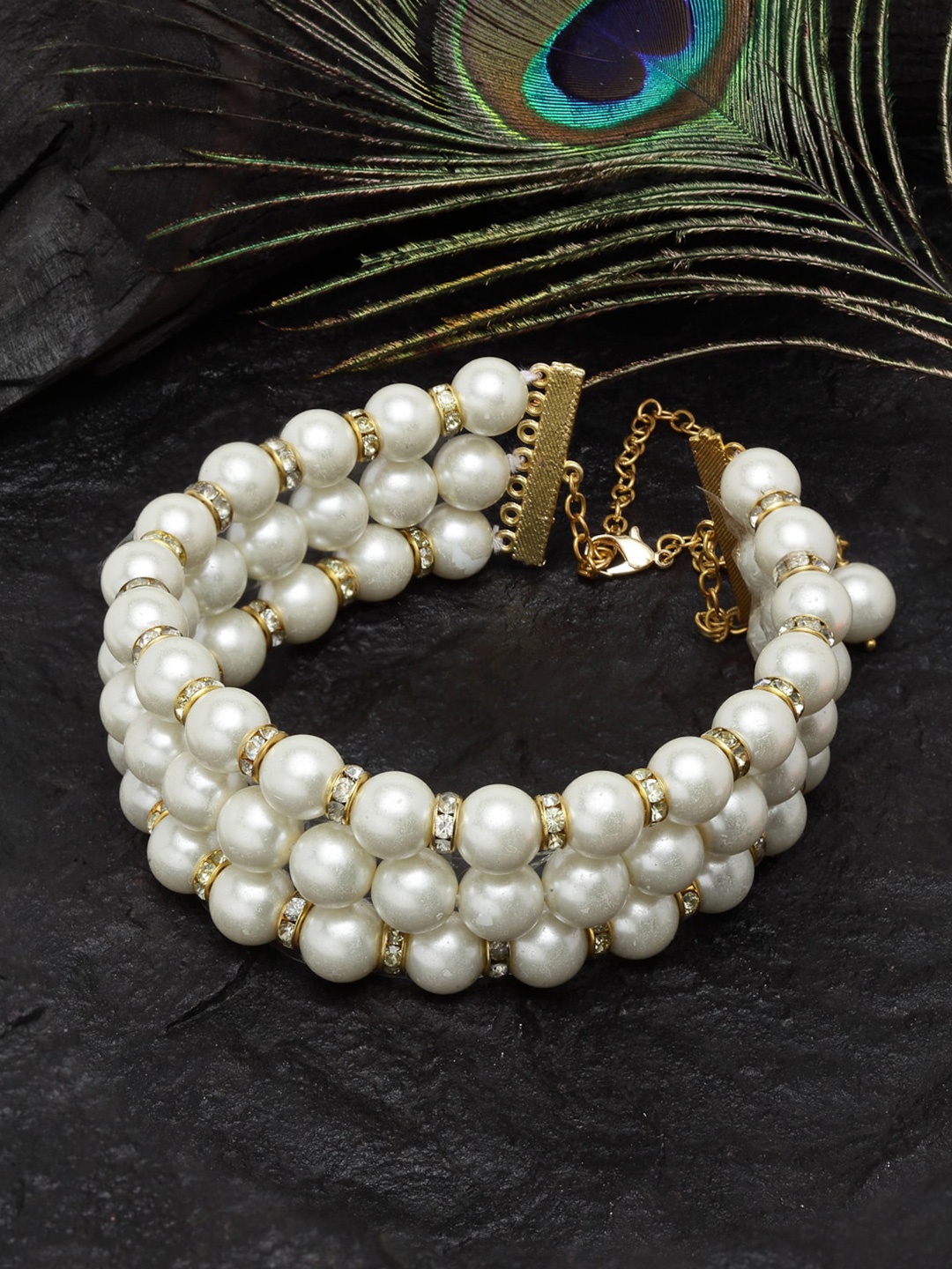 

DUGRISTYLE Gold Plated Pearl Beaded Layered Necklace