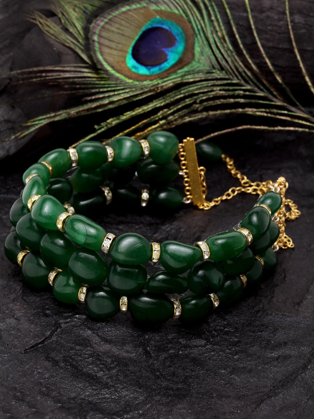 

DUGRISTYLE Gold Plated Faux Emeralds & American Diamonds Layered Necklace