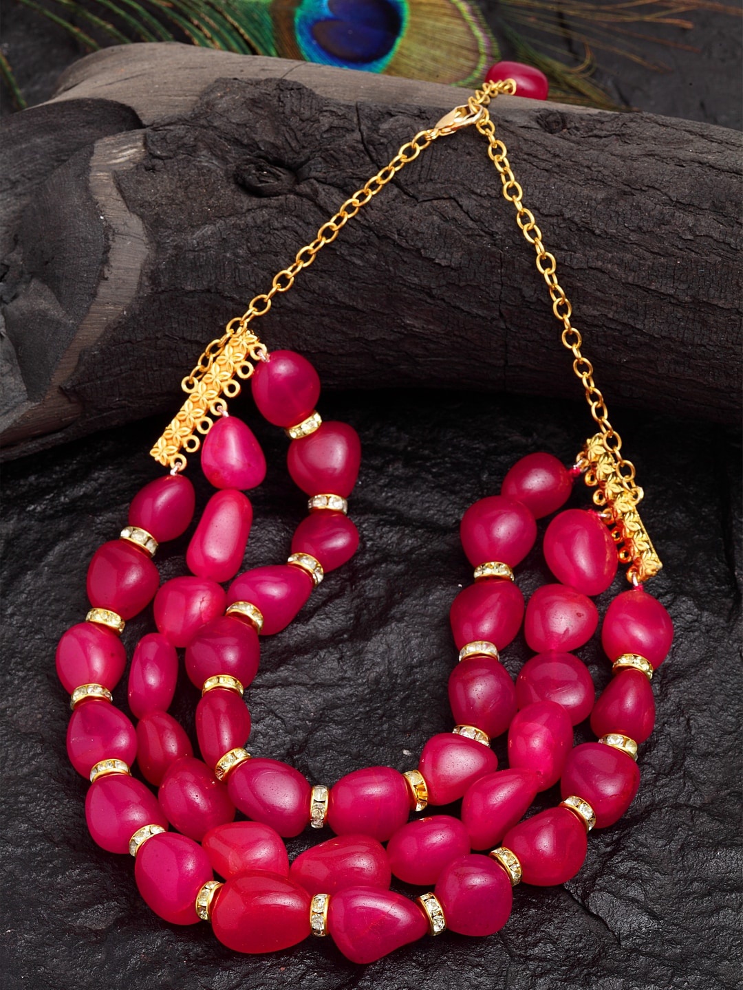 

DUGRISTYLE Gold Plated Faux Ruby Layered Necklace