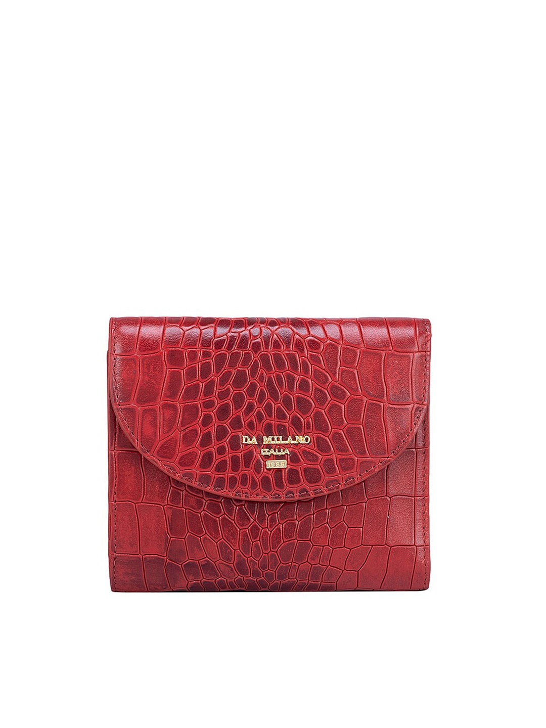 

Da Milano Women Textured Leather Two Fold Wallet, Red