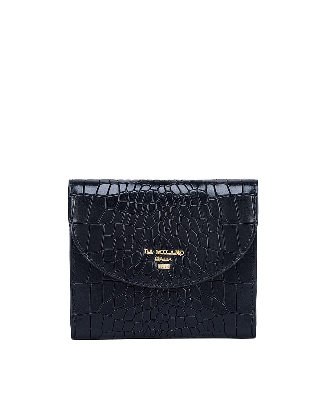 

Da Milano Women Textured Leather Two Fold Wallet, Black