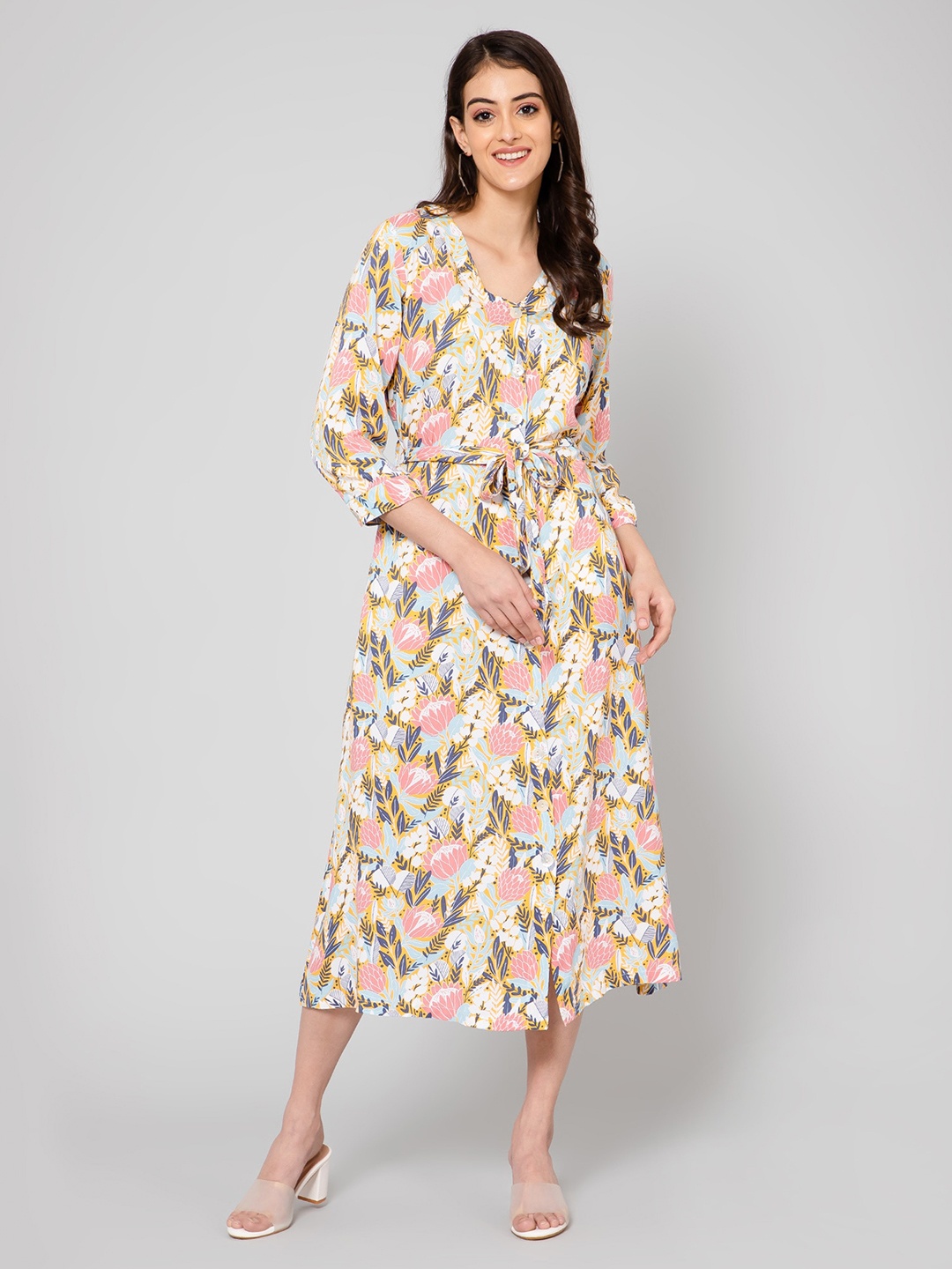 

Cantabil Floral A-Line Midi Dress, Peach