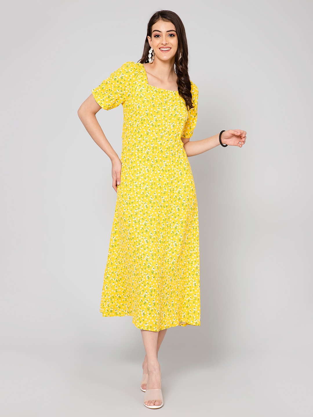 

Cantabil Floral Printed A-Line Midi Dress, Yellow