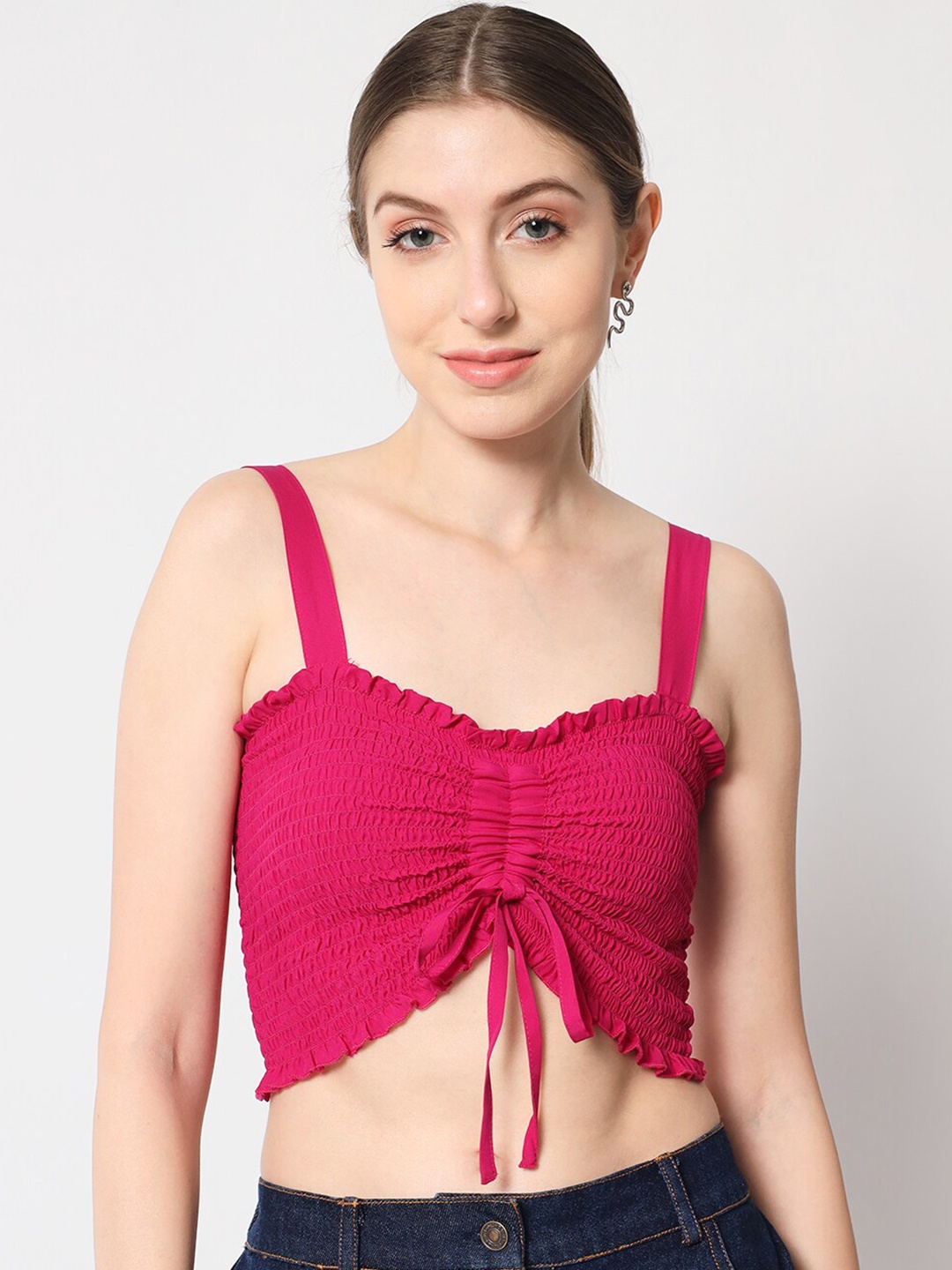 

Orchid Blues Smocked Bralette Crop Top, Fuchsia