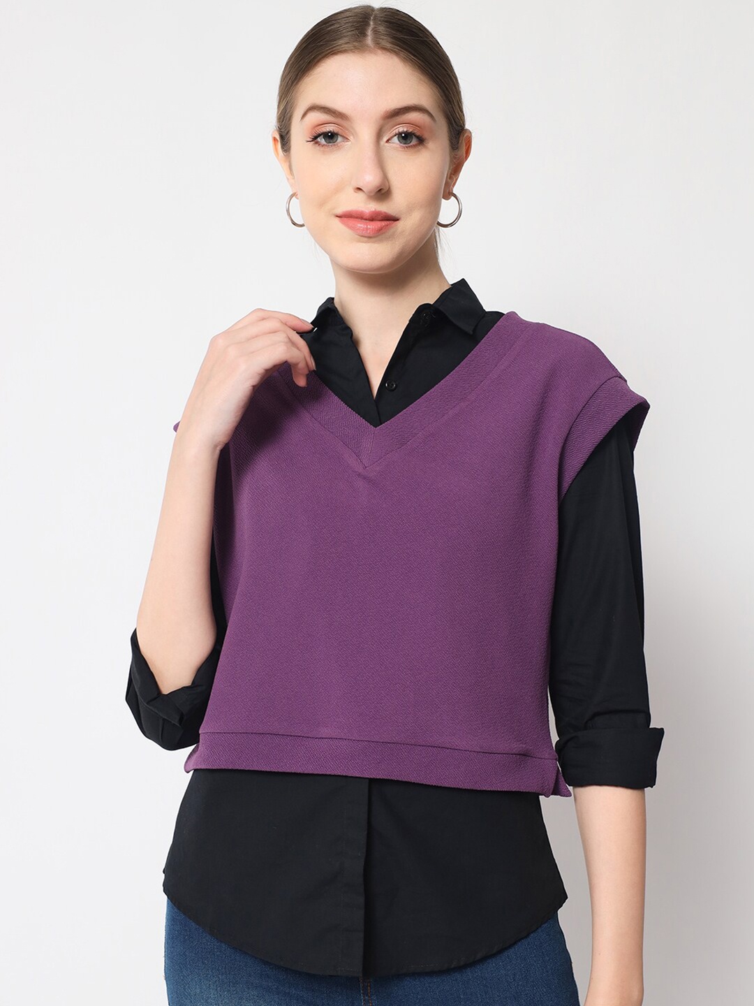 

Orchid Blues V-Neck Pull On Crop Top, Lavender