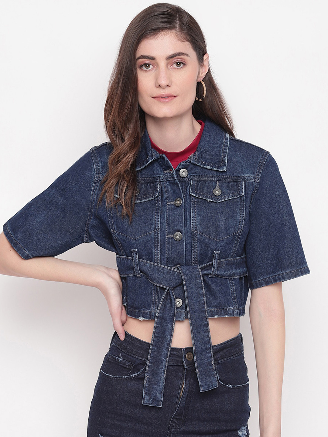 

Belliskey Women Cotton Crop Denim Jacket, Blue