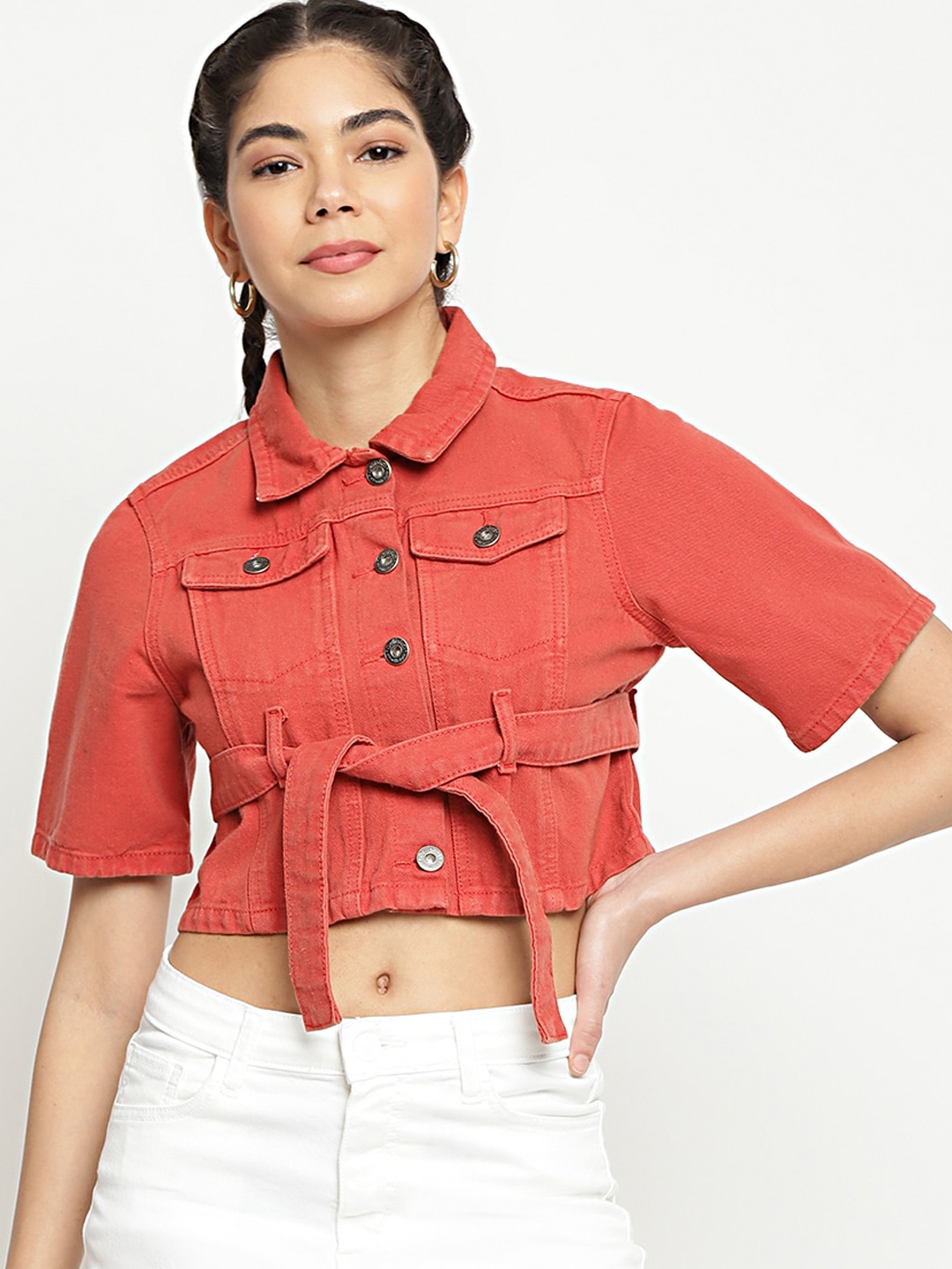 

Belliskey Women Lightweight Crop Denim Jacket, Rust