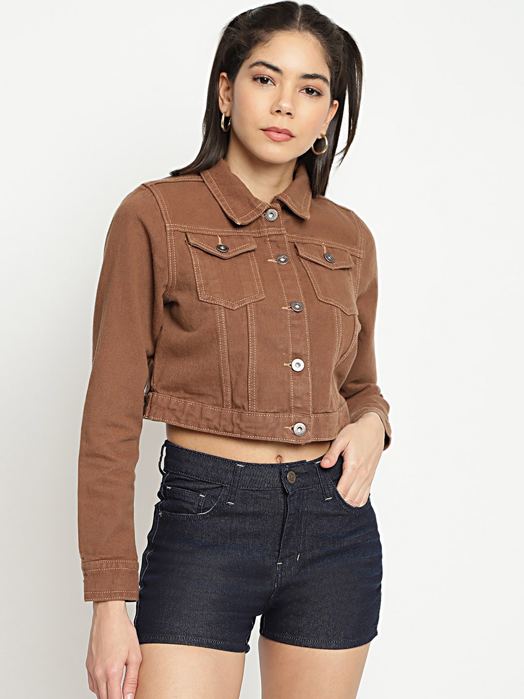 

Belliskey Women Crop Denim Jacket, Brown