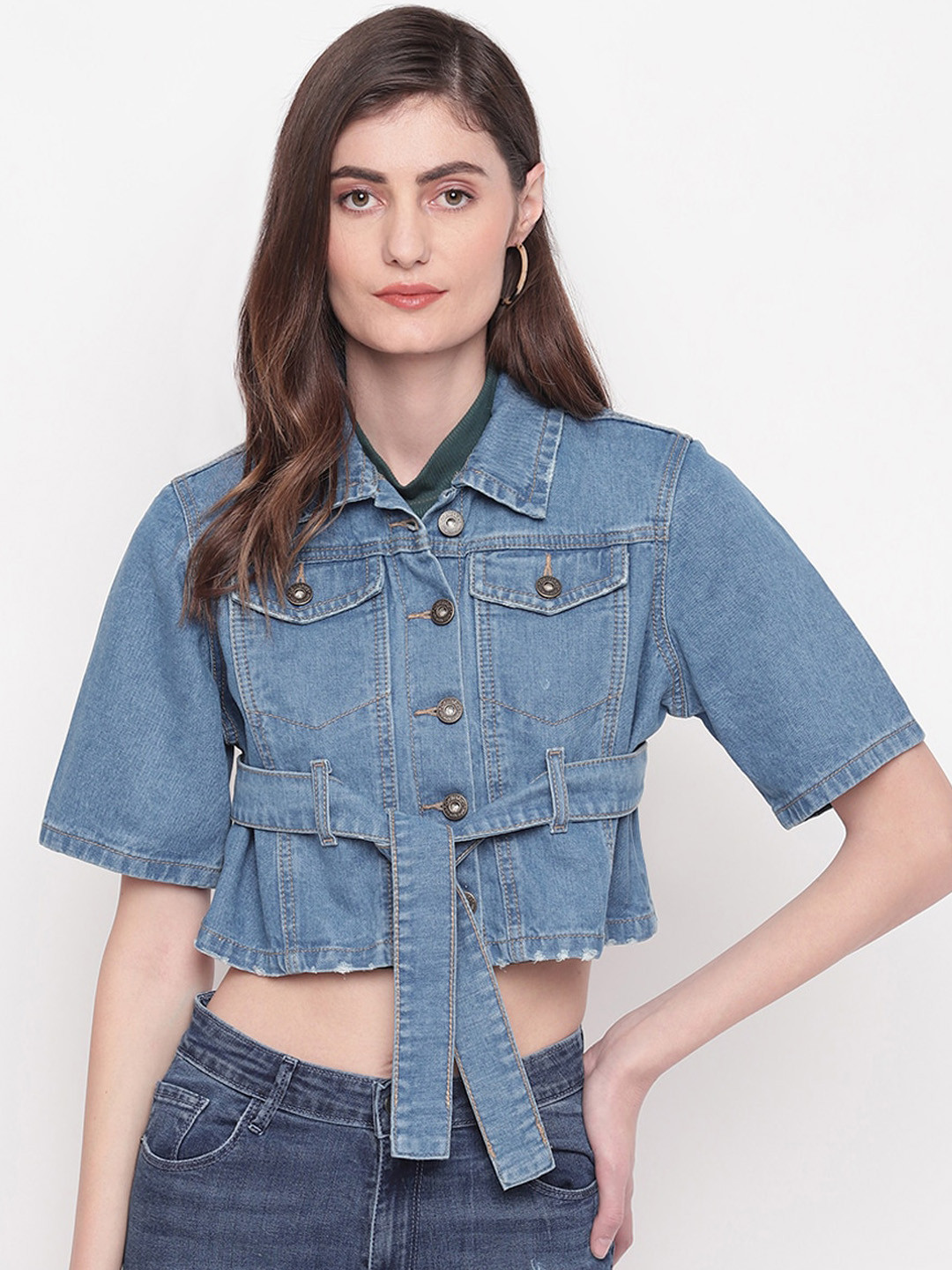 

Belliskey Women Washed Lightweight Crop Denim Jacket, Blue