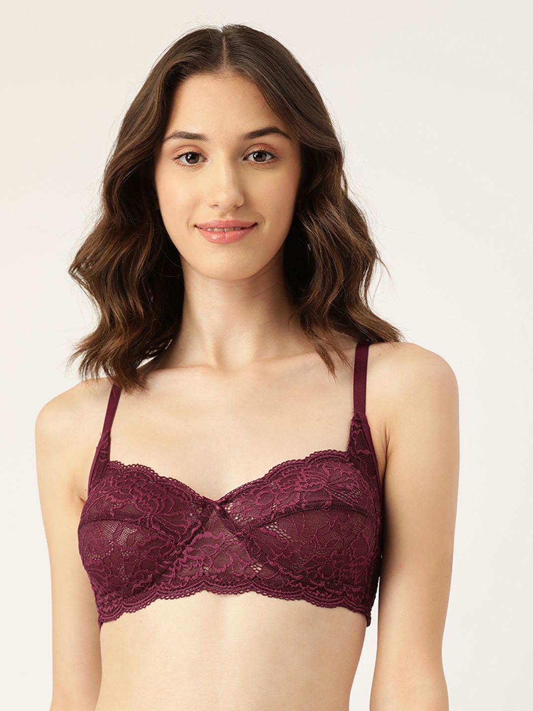 

DressBerry Floral Non Padded T-Shirt Lace Bra, Burgundy