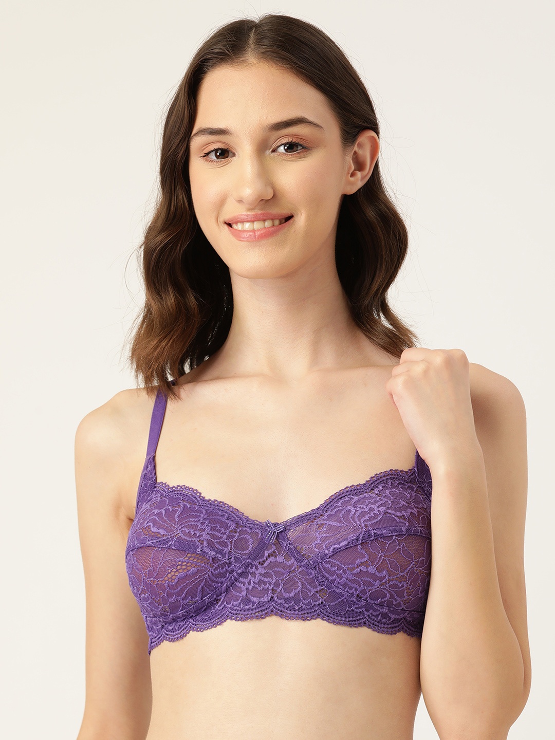

DressBerry Floral Non Padded T-Shirt Lace Bra, Purple