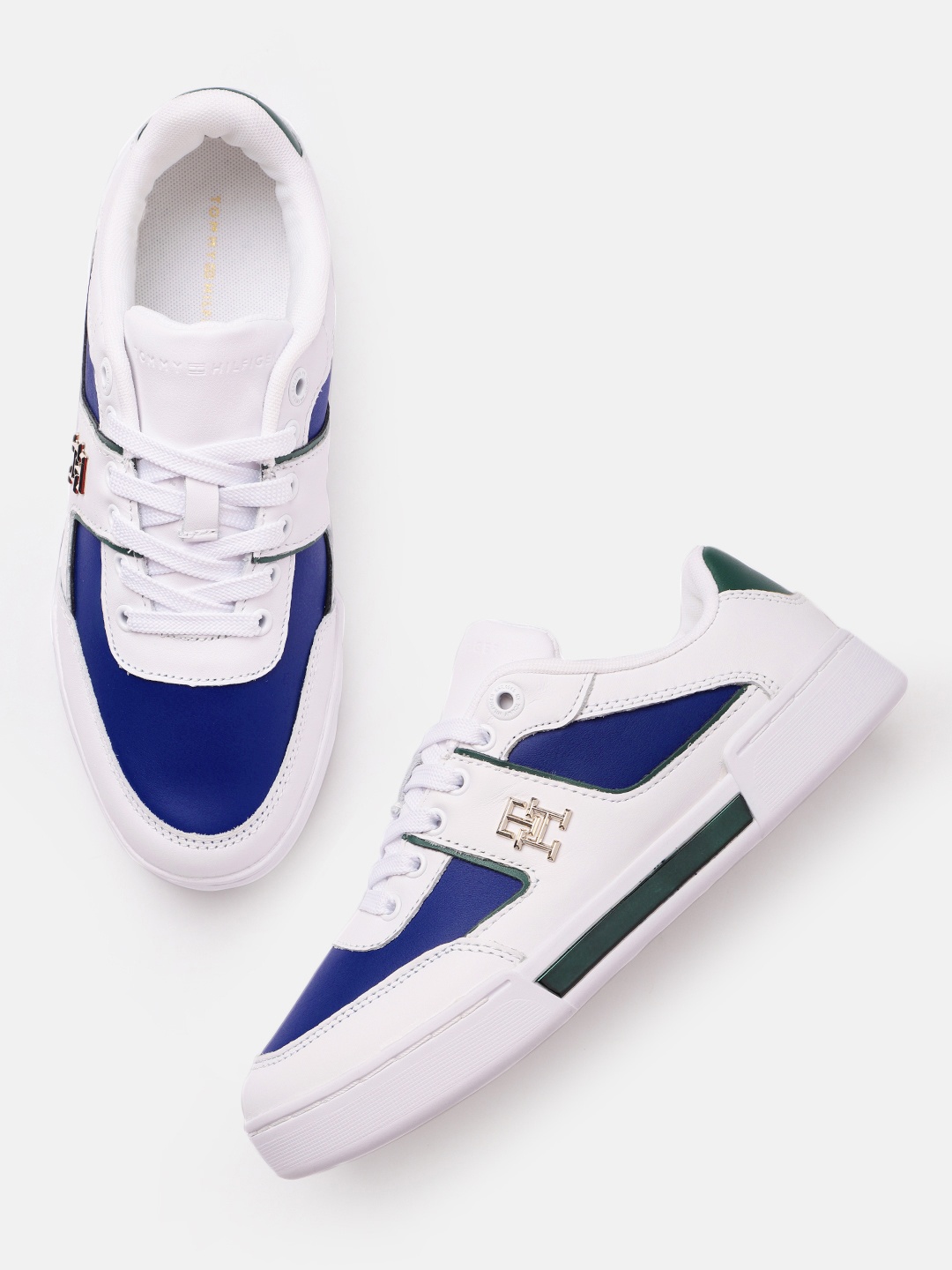 

Tommy Hilfiger Women Colourblocked Leather Sneakers, Blue