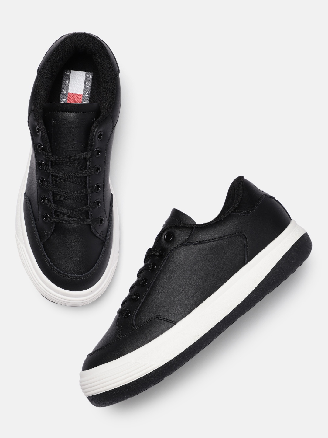 

Tommy Hilfiger Women Leather Sneakers, Black