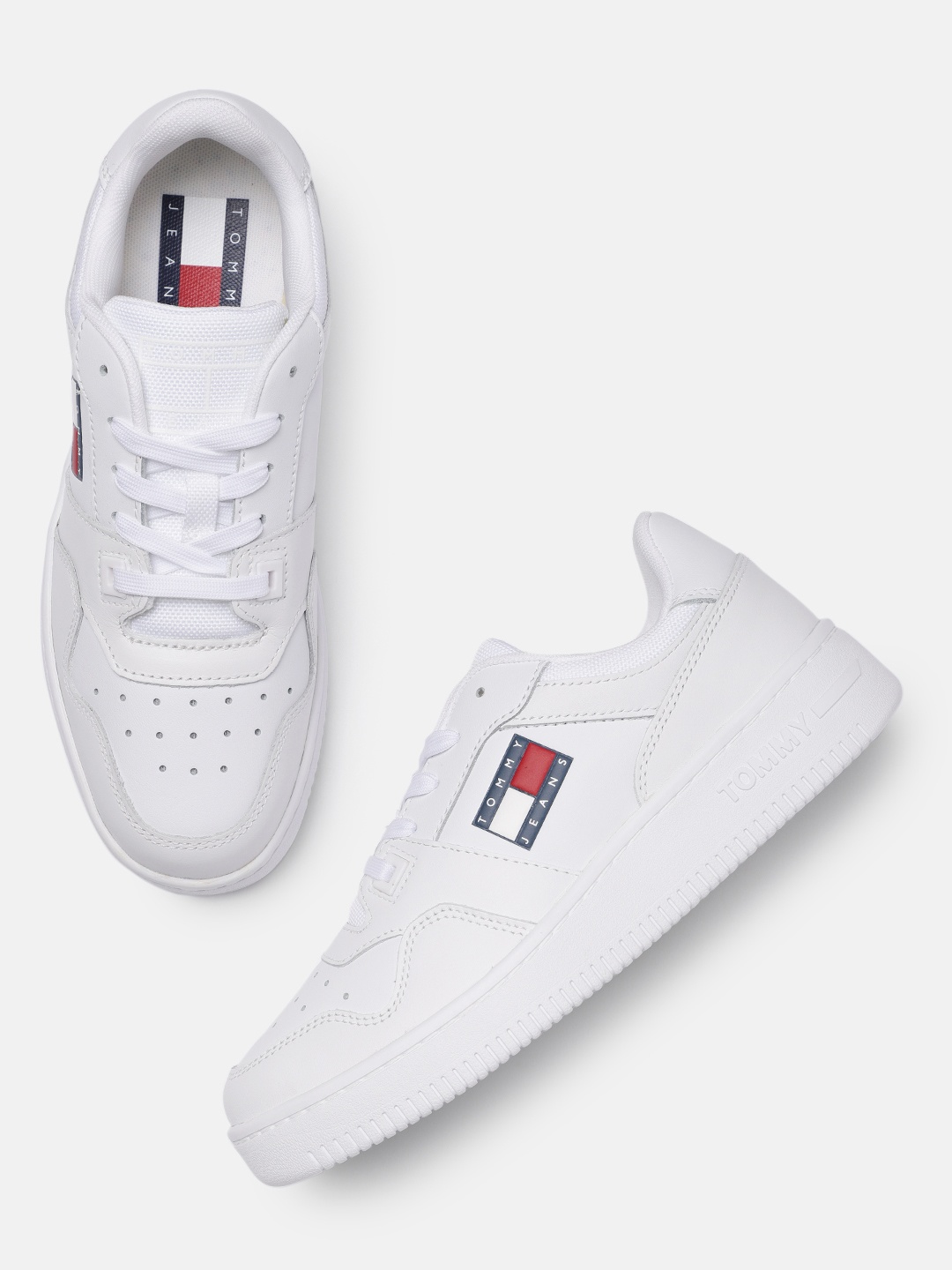 

Tommy Hilfiger Women Perforated Leather Sneakers, White