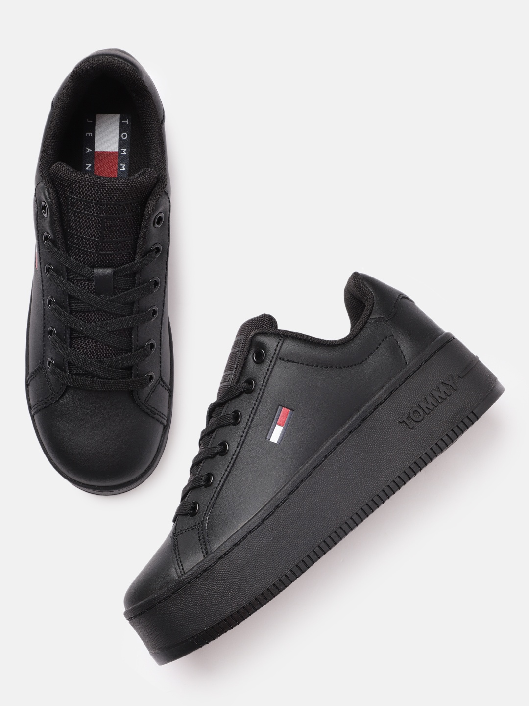 

Tommy Hilfiger Women Leather Sneakers, Black