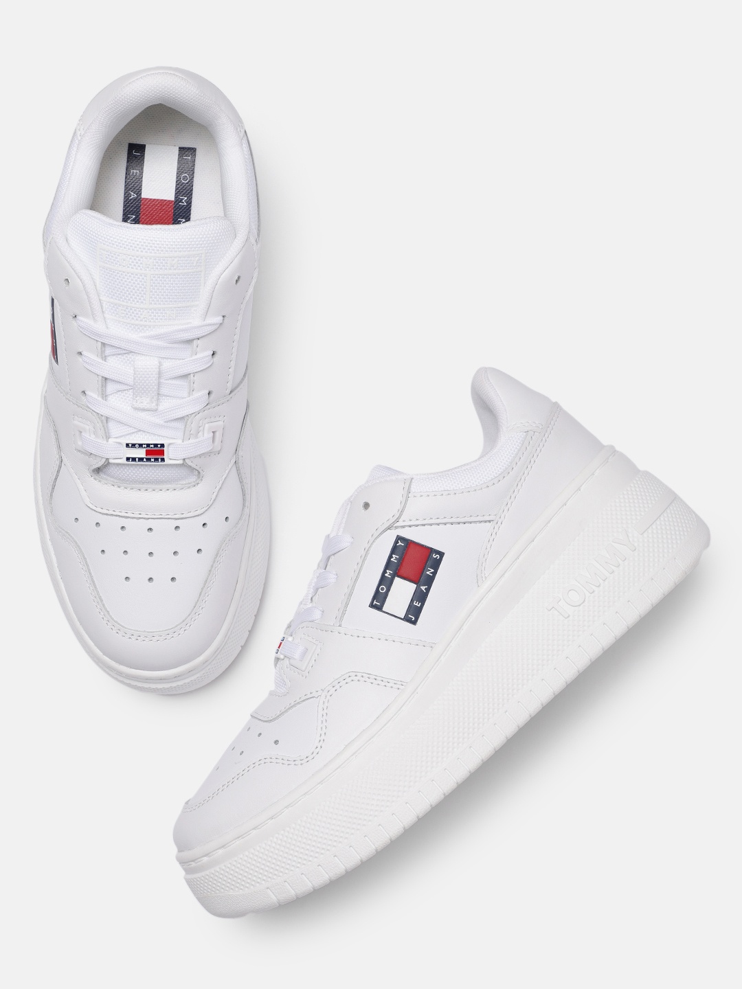 

Tommy Hilfiger Women Perforated Leather Sneakers, White