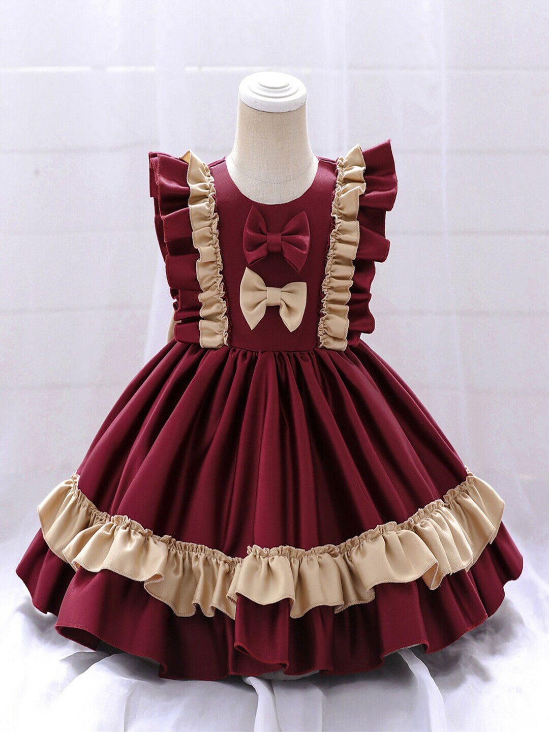 

R Cube Maroon & Gold-Toned Crepe Dress