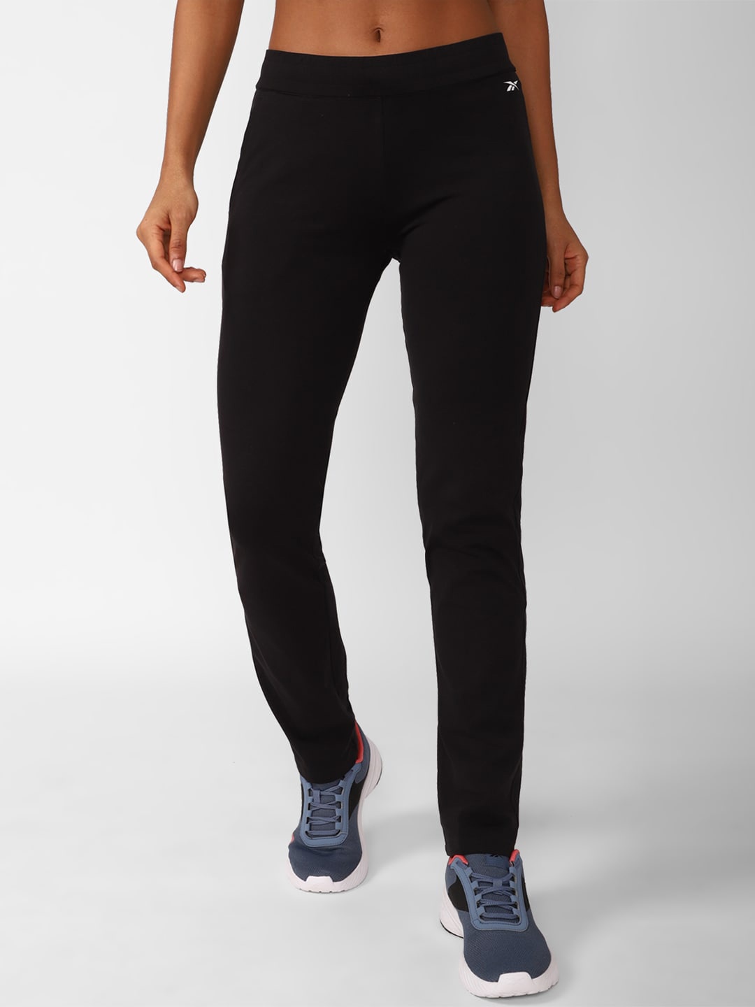 Reebok Women Brand Logo Printed Slim-Fit Cotton Track Pants, Black