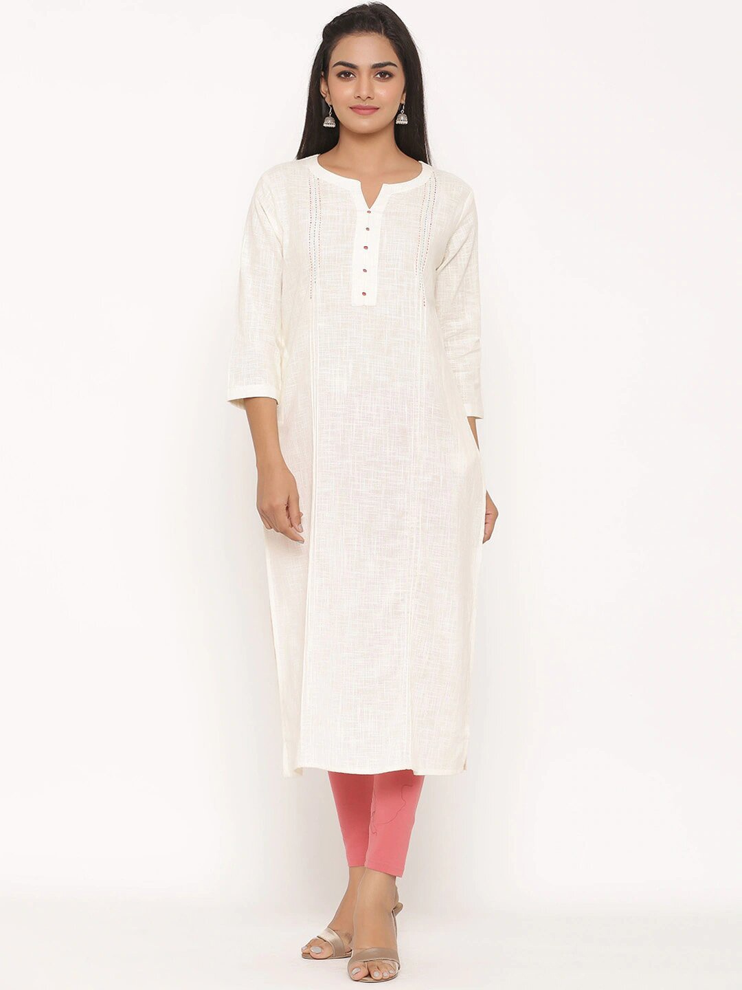 

fabGLOBAL Women Off White Embroidered Anarkali Kurta