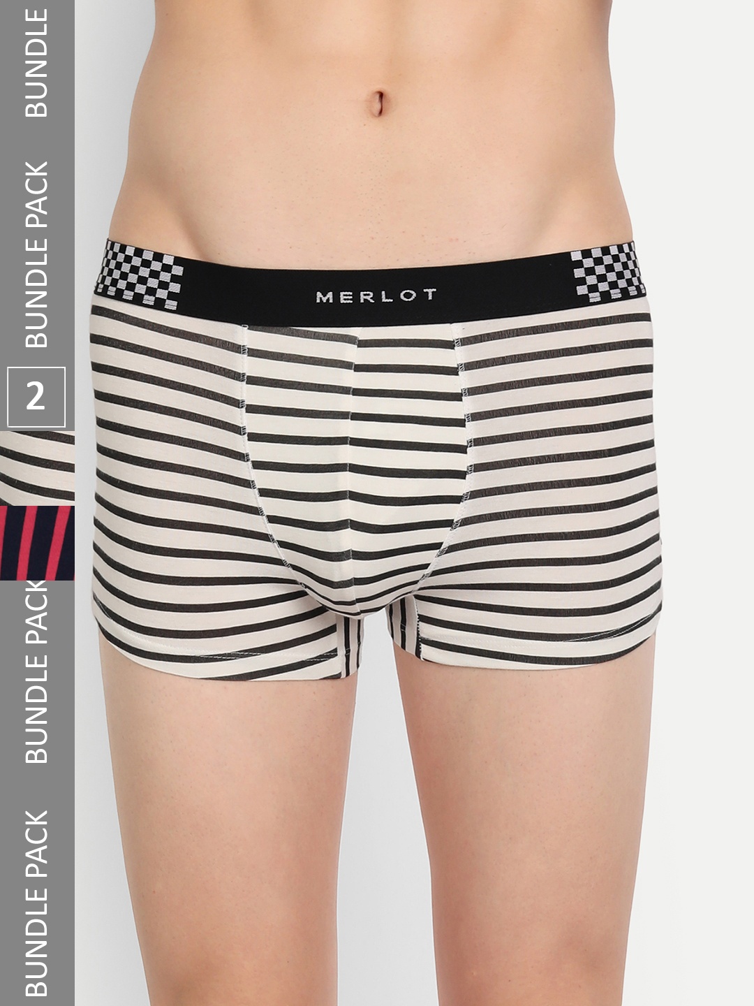 

MERLOT Men Pack of 2 Stripped Trunks, Red