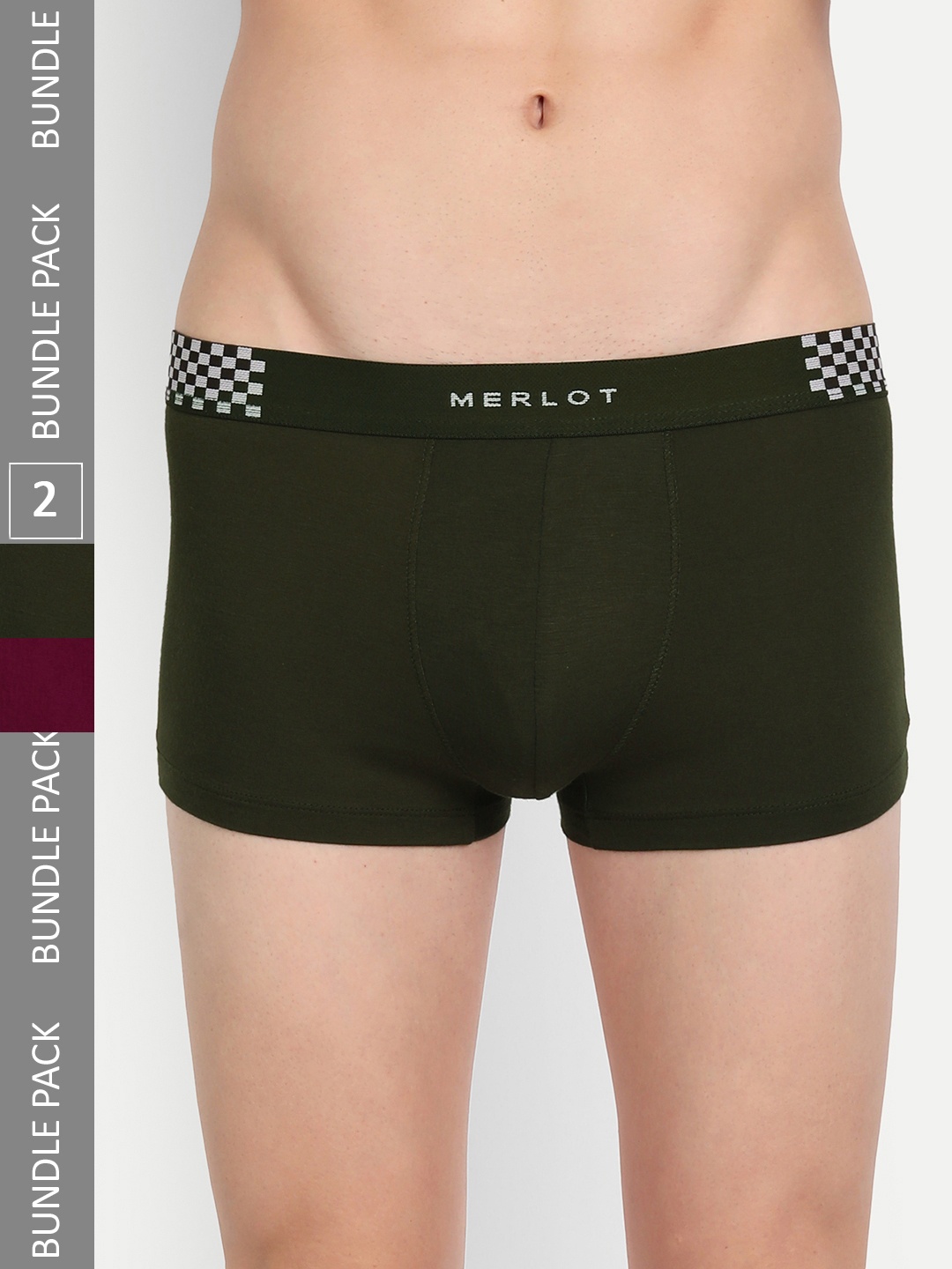 

MERLOT Men Pack of 2 Solid Trunks, Olive