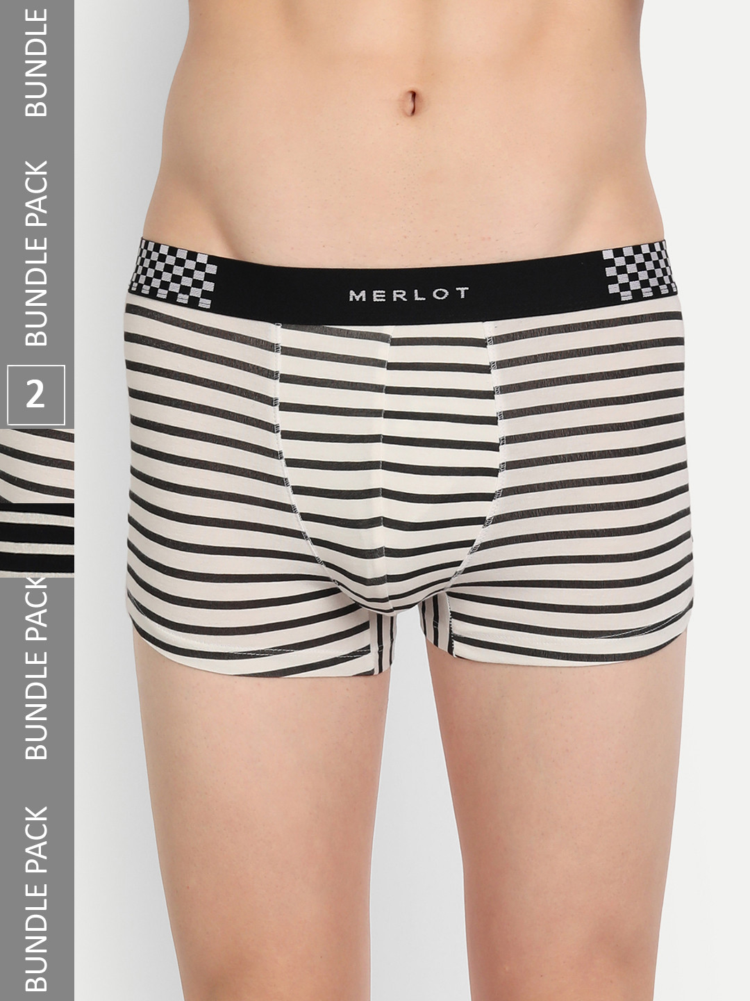 

MERLOT Men Pack of 2 Stripped Trunks, White