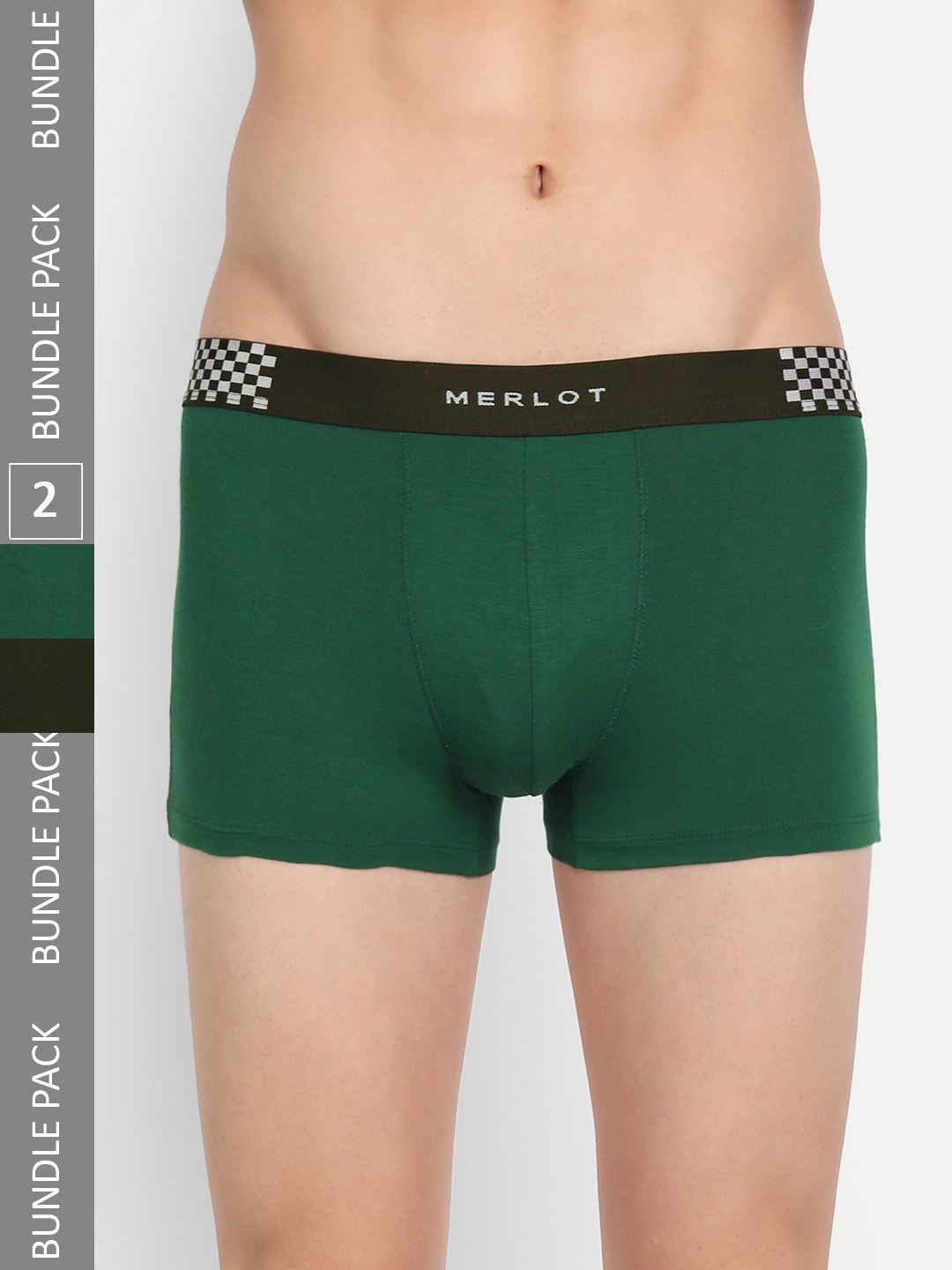 

MERLOT Men Pack of 2 Solid Trunks, Green