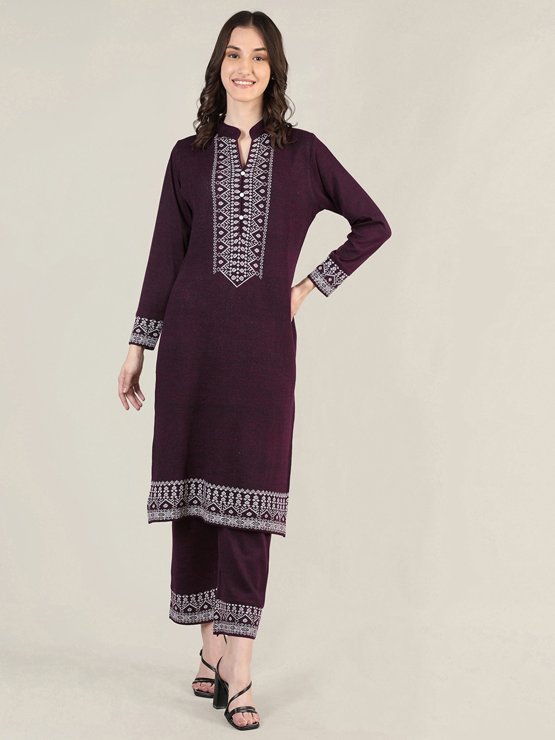 

MIKHAD Ethnic Motifs Printed Jacquard Kurta, Purple