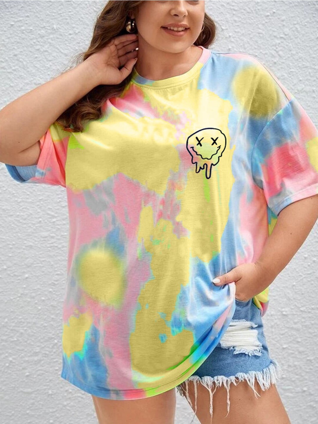 

Rodzen Women Cotton Tie and Dye Dyed Extended Sleeves Loose T-shirt, Multi