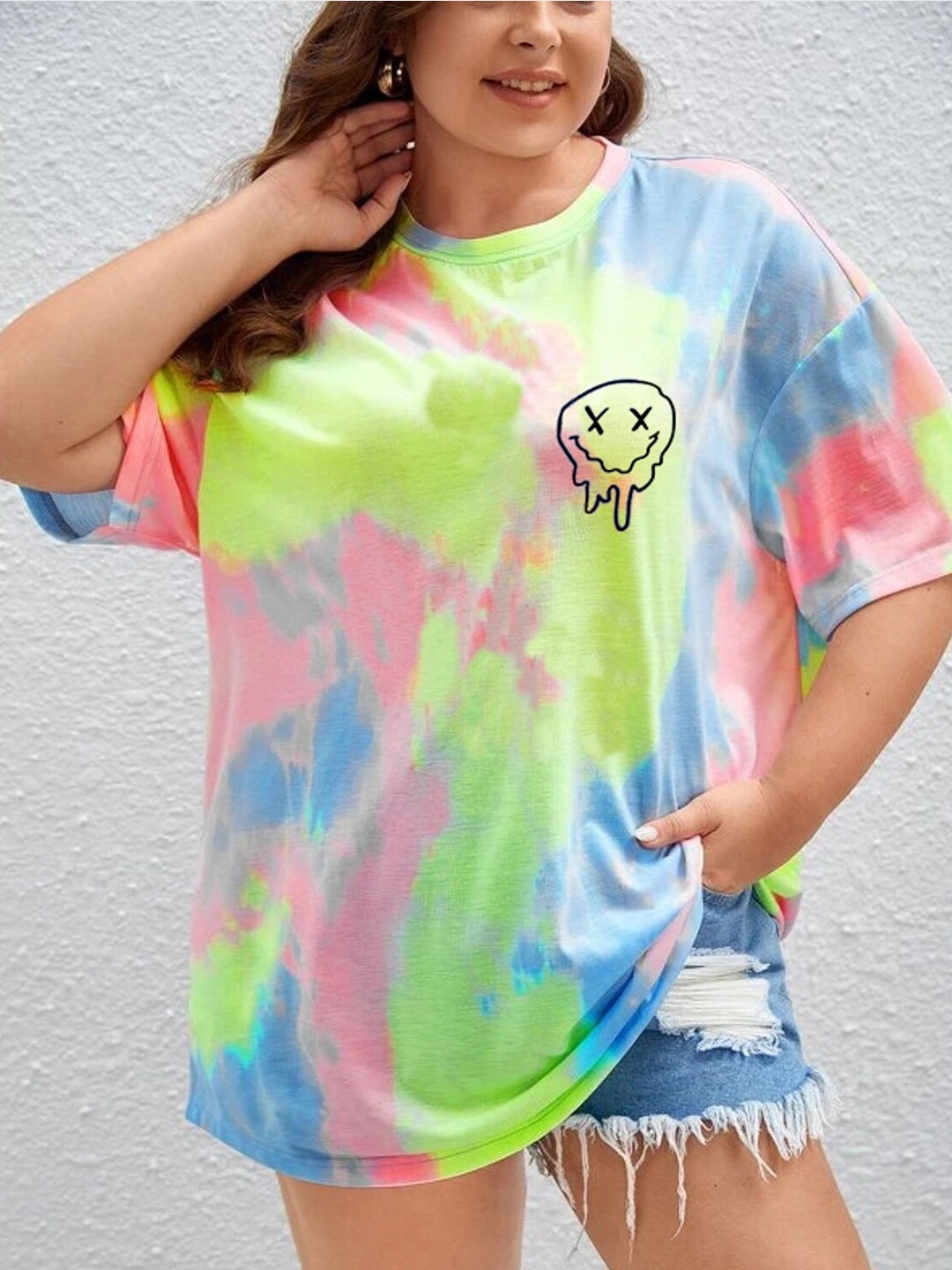 

Rodzen Women Cotton Tie and Dye Dyed Extended Sleeves Loose T-shirt, Multi
