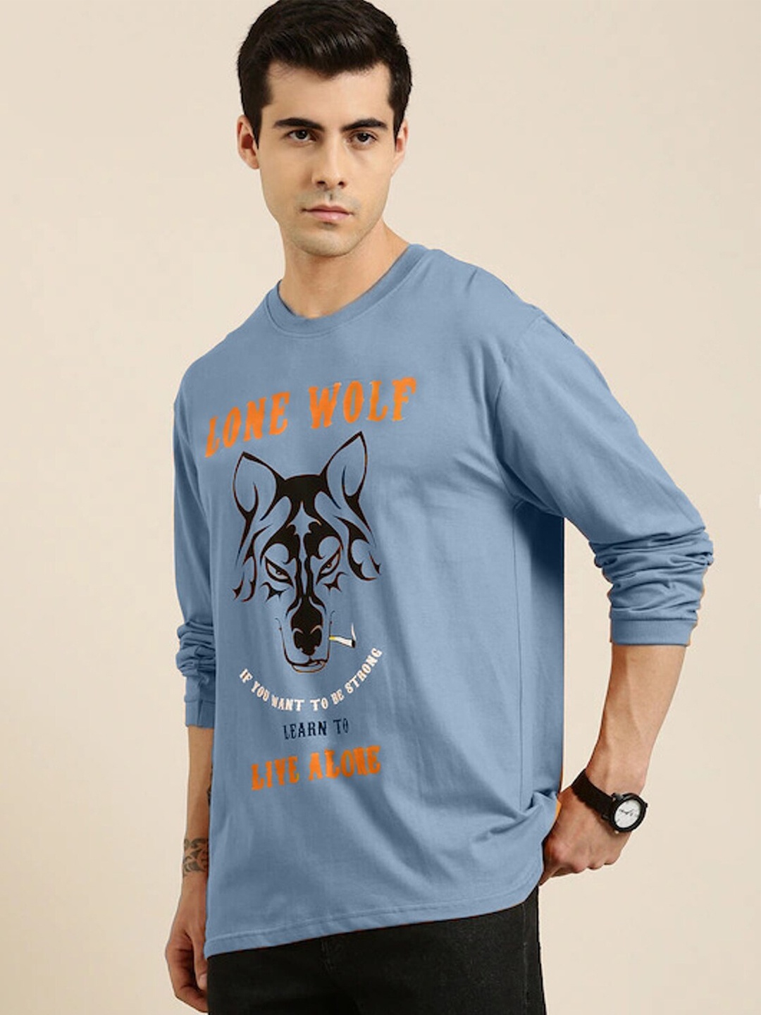 

Rodzen Men Printed Pure Cotton T-shirt, Blue