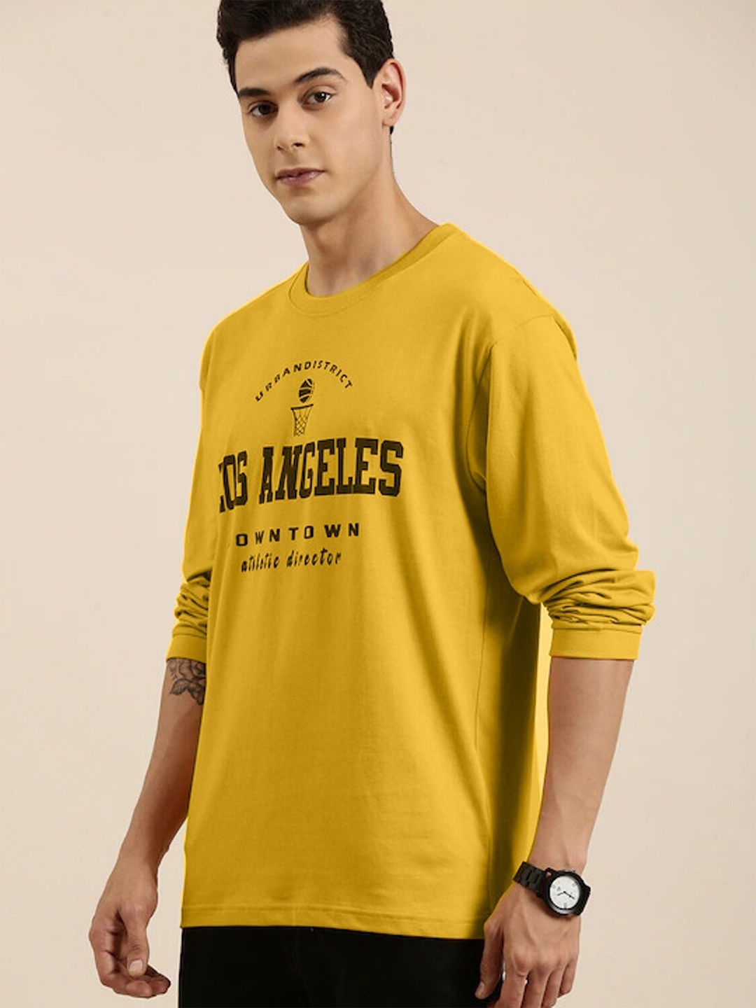 

Rodzen Men Typography Printed Pure Cotton T-shirt, Yellow