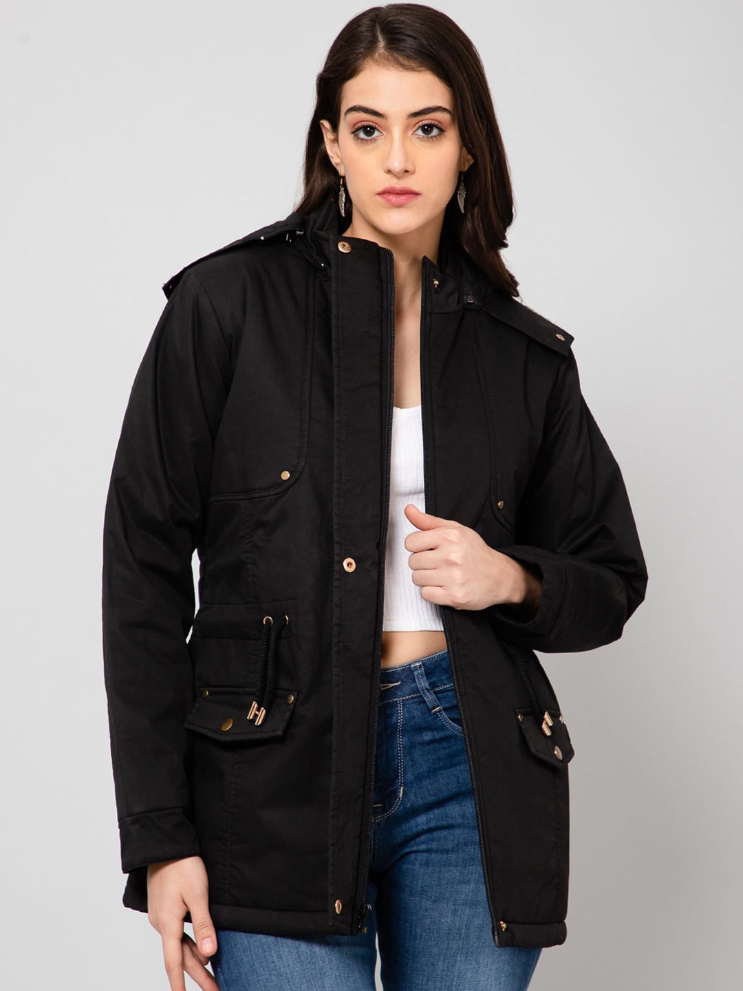 

Cantabil Women Lightweight Longline Hooded Cotton Padded Jacket, Black