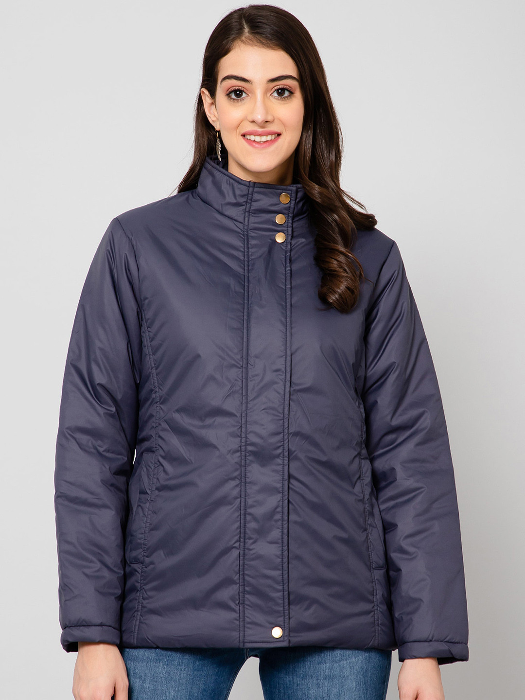 

Cantabil Women Lightweight Padded Jacket, Navy blue