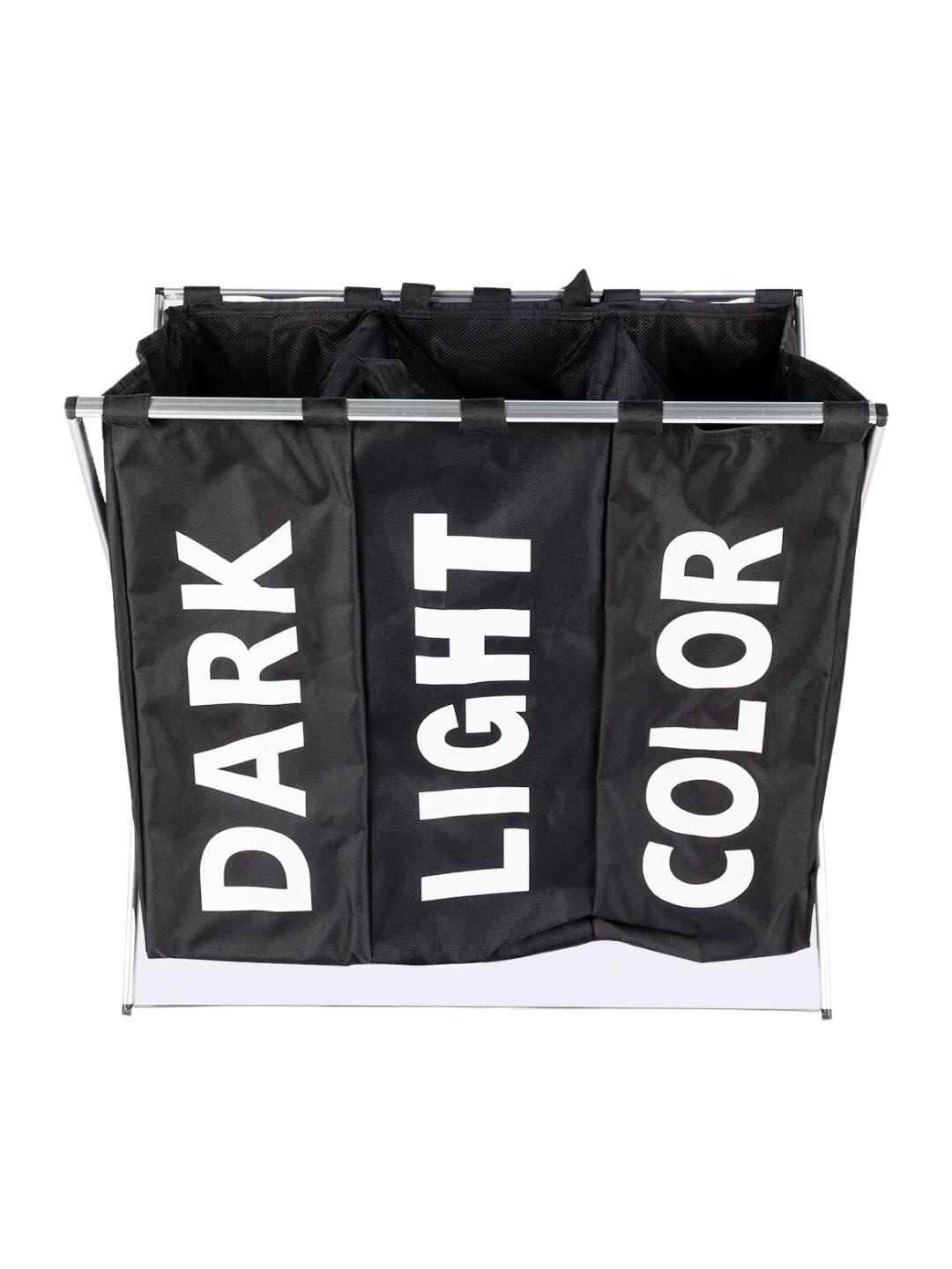 

MARKET99 Black Laundry Basket With 3 Compartments for Dark