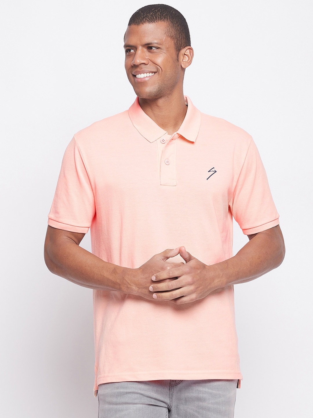 

UNPAR Men Peach-Coloured Polo Collar T-shirt