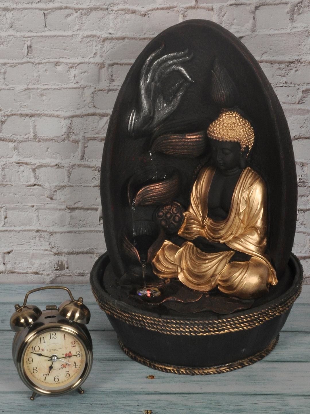 

SHREE KALA HOME DECOR Black & Gold-Coloured Kala -Buddha MediItation With 1 Side Water Fall Fountains