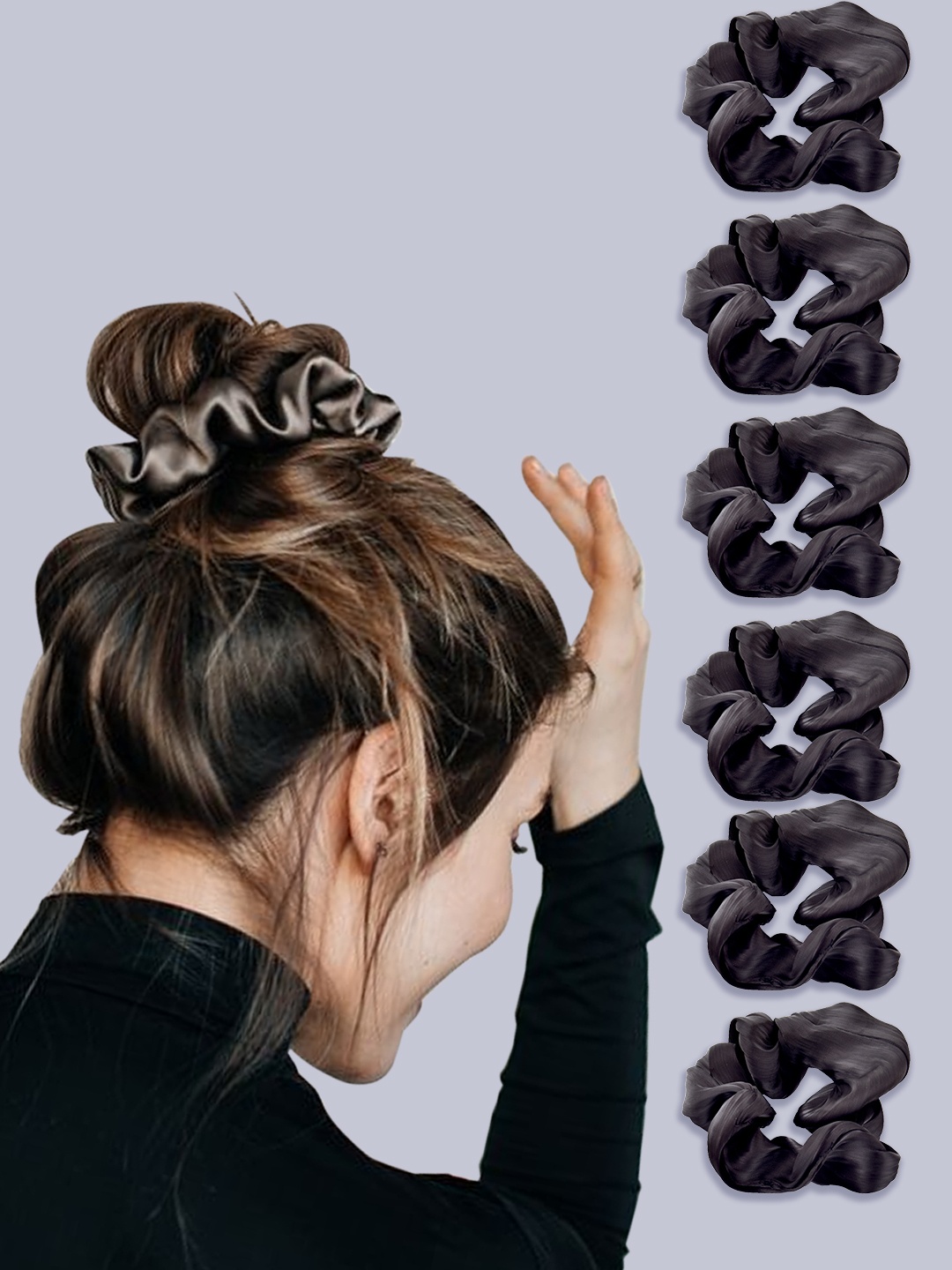 

GUBB Unisex Black Pack of 6 Black Scrunchies Ponytail Holders