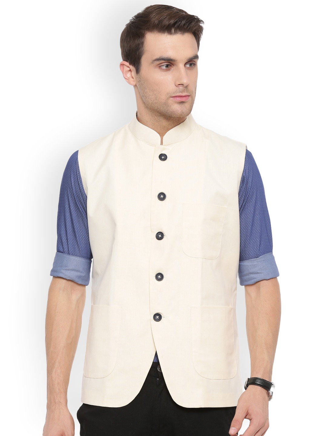 

Shaftesbury London Cream-Coloured Nehru Jacket