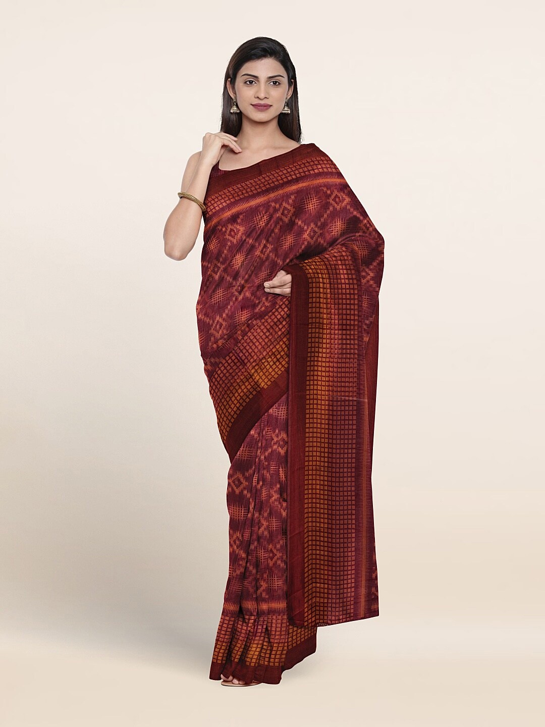 

Pothys Geometric Printed Saree, Maroon