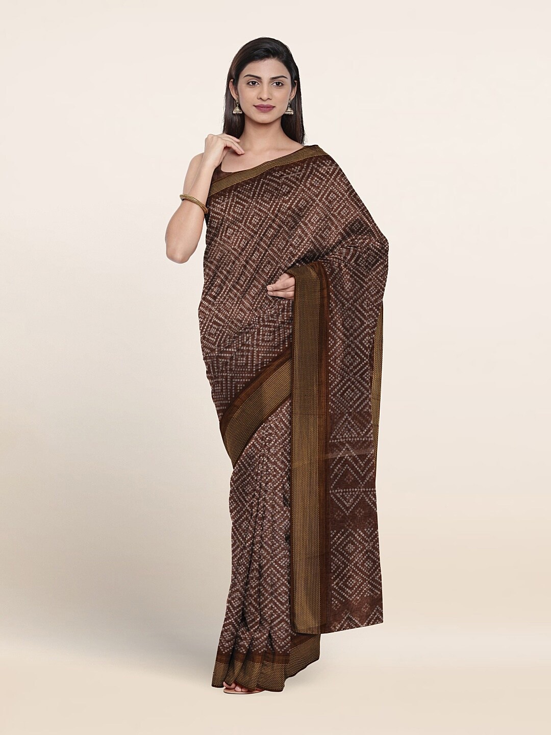 

Pothys Geometric Printed Saree, Brown