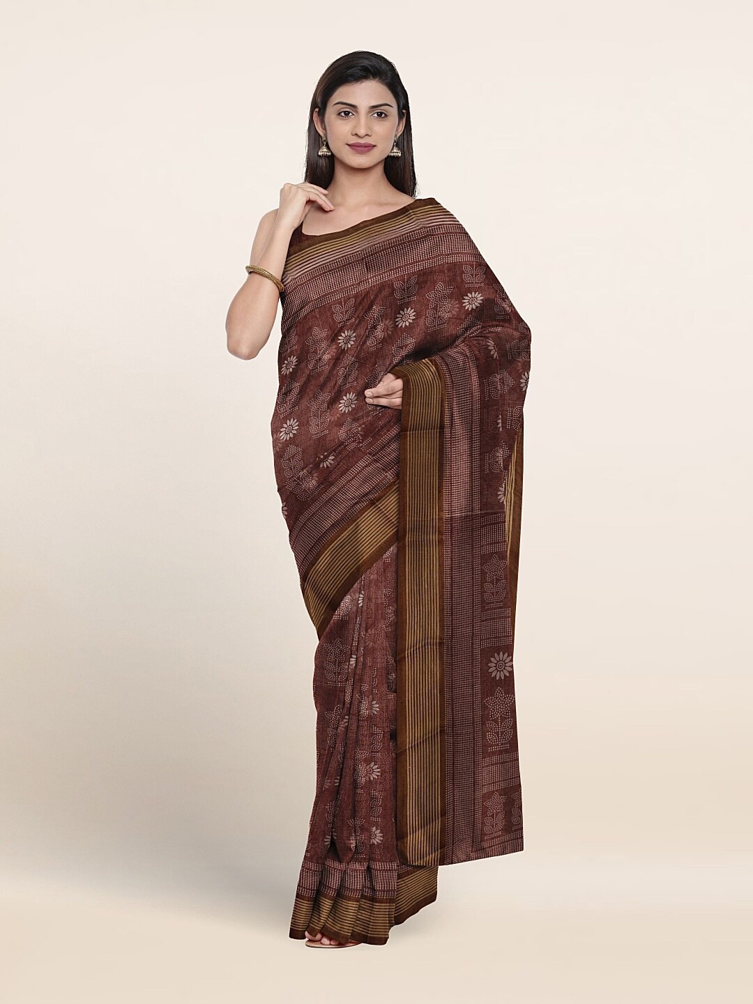 

Pothys Floral Printed Saree, Brown