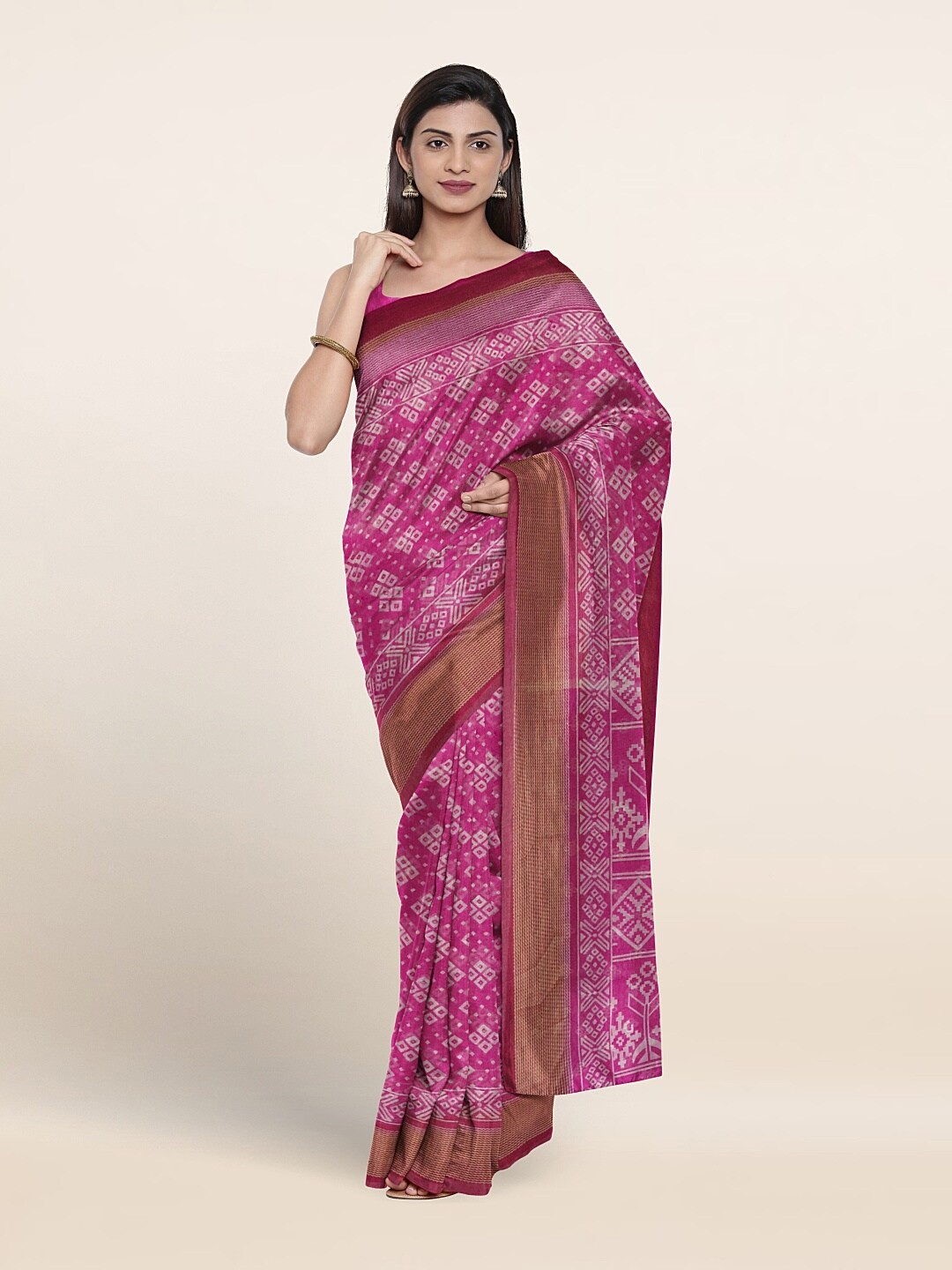 

Pothys Geometric Printed Zari Saree, Pink