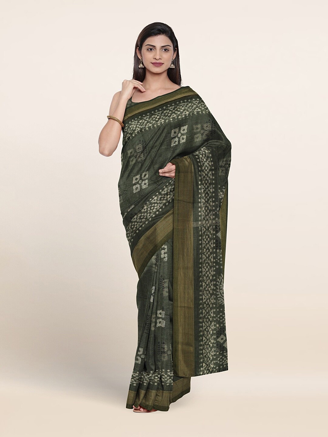 

Pothys Geometric Printed Saree, Green